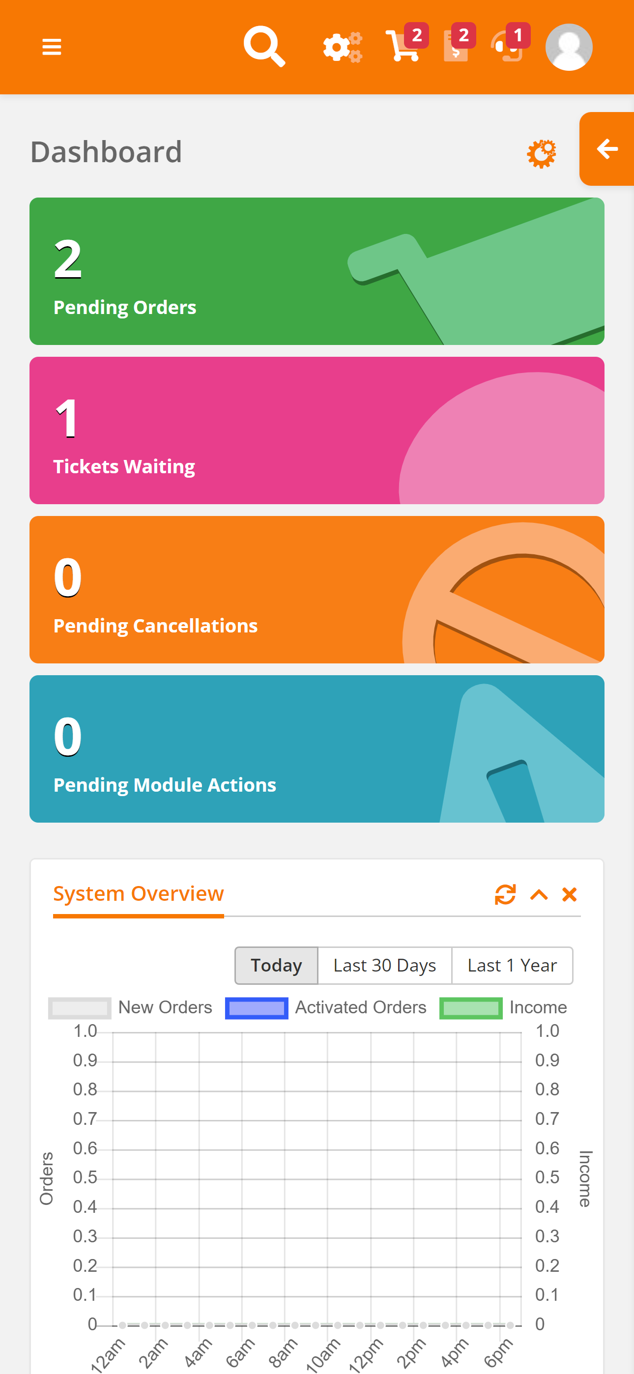 Bolt WHMCS Admin Theme - Orange Mobile